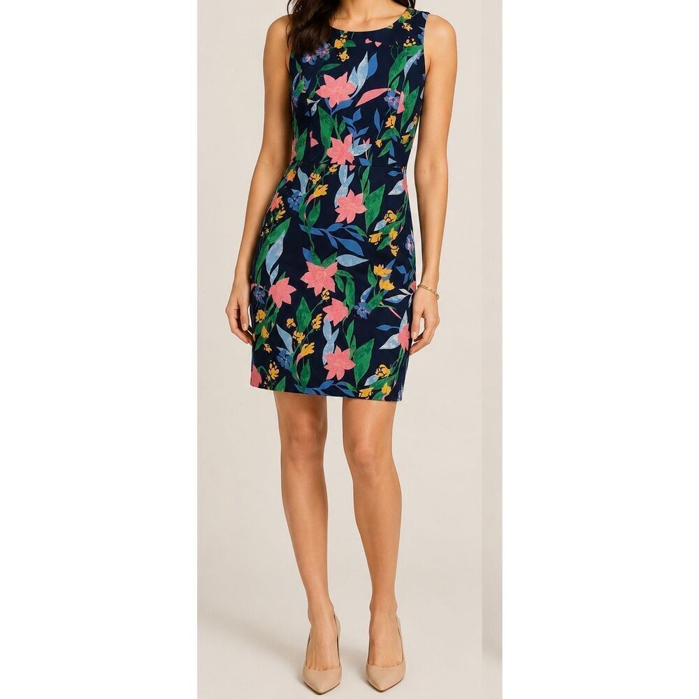 J.Crew Floral Sleeveless Sheath Dress Navy Pink Career Preppy OO
